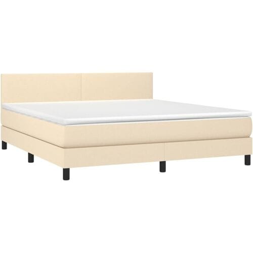 vidaXL - Boxspring - met - matras - en - LED - stof - crèmekleurig - 160x200 - cm