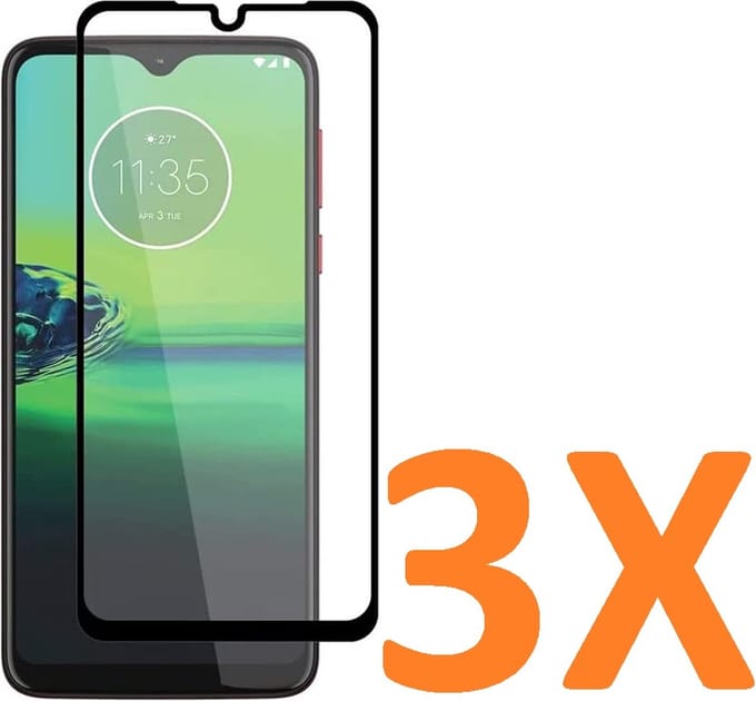 Screenprotector Glas - Full Tempered Glass Screen Protector Geschikt voor: Motorola Moto G8 Play  - 3x