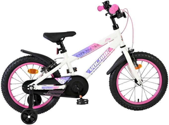 Volare Lily Kinderfiets - Meisjes - 16 inch - Wit Roze Paars - Twee handremmen