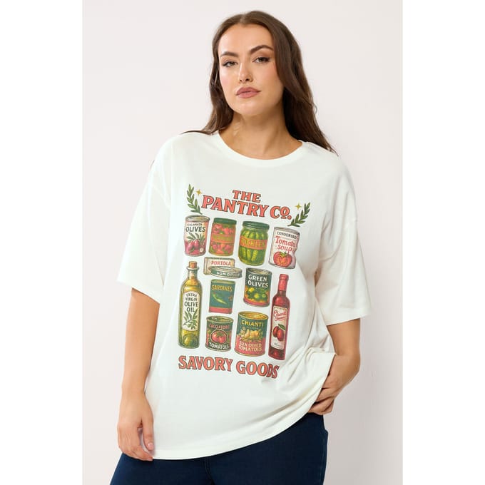 Yours Ivoorwit 'The Pantry Co.' Relaxed Grafisch Tshirt Size 54-56