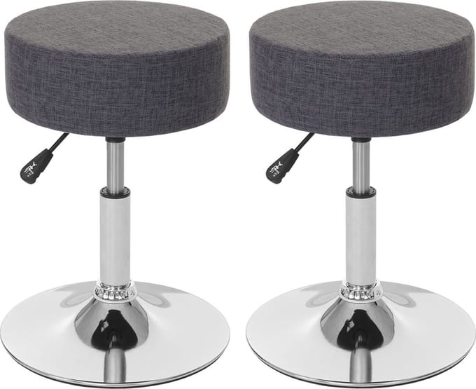 Set van 2 krukken MCW-C22, kruk make-up kruk, in hoogte verstelbaar Ø 35cm ~ textiel, grijs