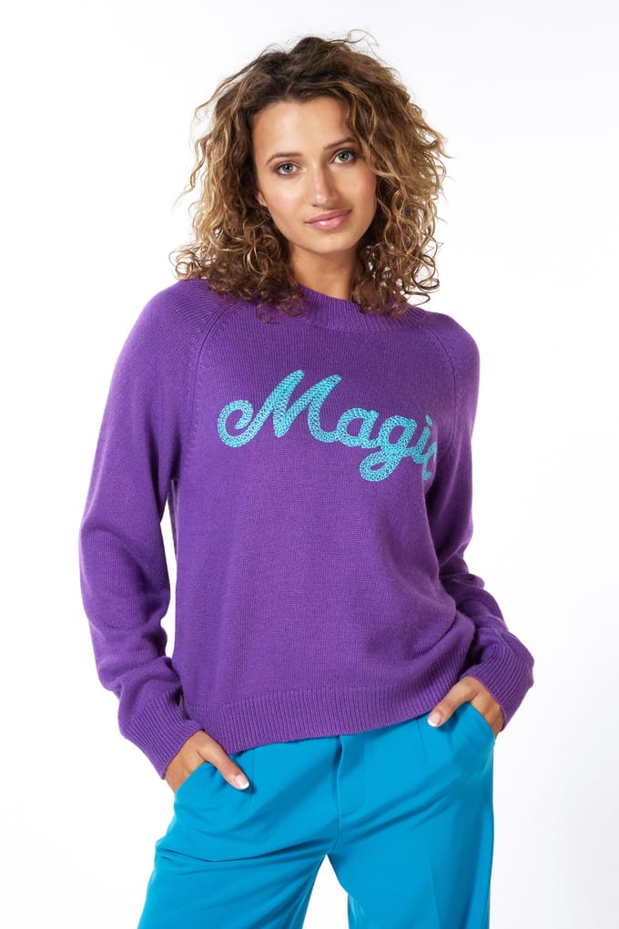 EsQualo Sweater “magic” Intarsia Deep Lavender Größe: S | Pullover Outlet | Damen