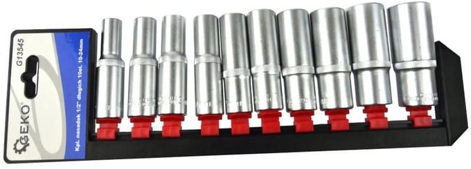 GEKO Diepe dopsleutelset - 6-punts - 10-24 mm - 10-delig - Chroom Vanadium