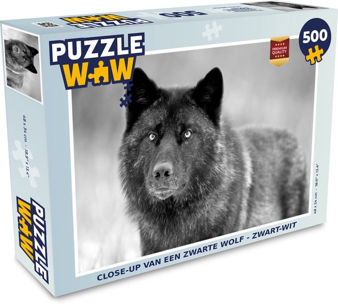 Puzzel Wolf - Close up - Zwart - Wit - Legpuzzel - Puzzel 500 stukjes