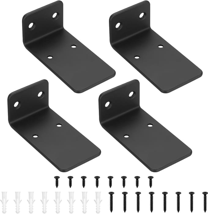 Famanu – Set van 4 zware onzichtbare plankdragers, 9 cm, zwart, voor wandmontage
