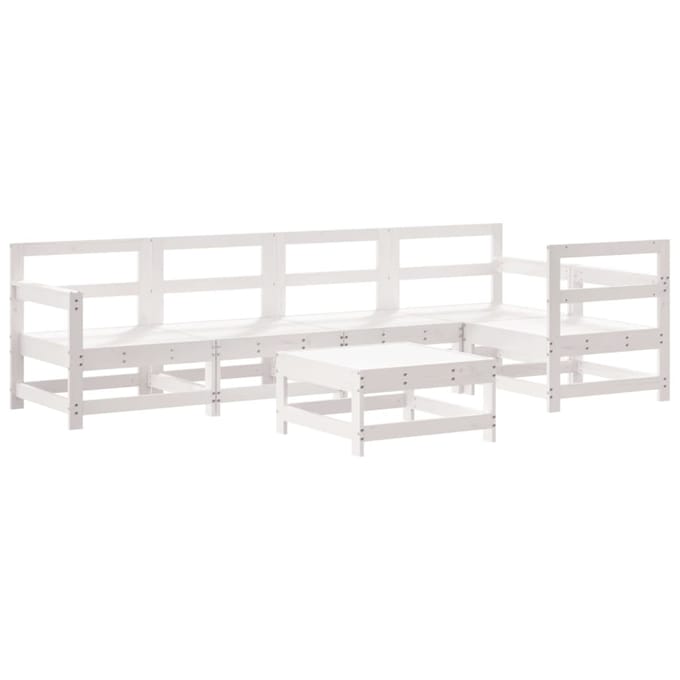 vidaXL - 6-delige - Loungeset - met - kussens - massief - hout - wit