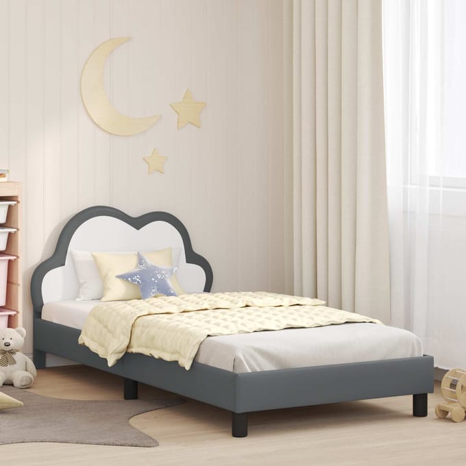 vidaXL - Kinderen - bedframe - met - hoofdboard - Lichtgrijs - 80 - x - 200 - cm - PU