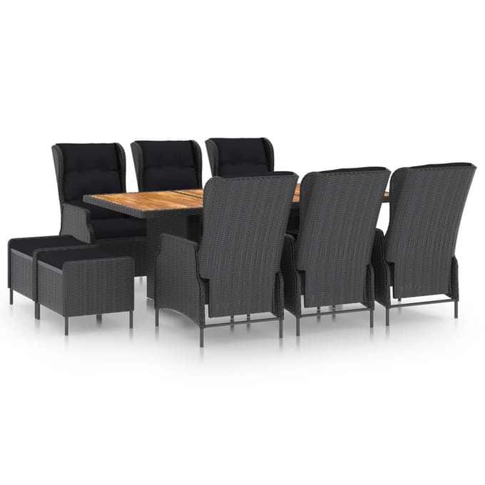 vidaXL - 9-delige - Tuinset - met - kussens - poly - rattan - donkergrijs