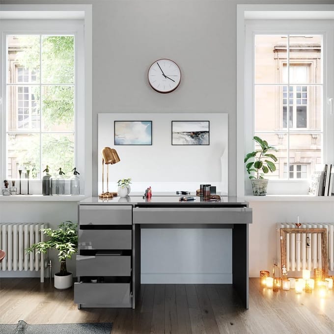 Moderne Kaptafel met Spiegel en Lades - Hoogglans Grijs - 120cm