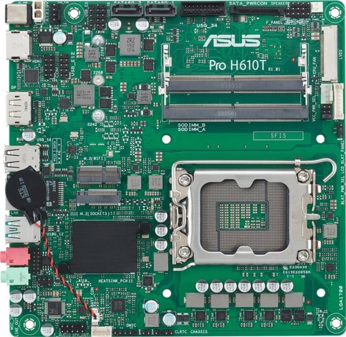ASUS PRO H610T-CSM Moederbord - Intel H610 - Intel LGA1700 - DDR5 RAM - Thin Mini-ITX