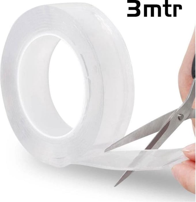 DW4Trading Dubbelzijdige Nanotape - Herbruikbaar - 30x1 mm - Lengte 3 meter - Transparant
