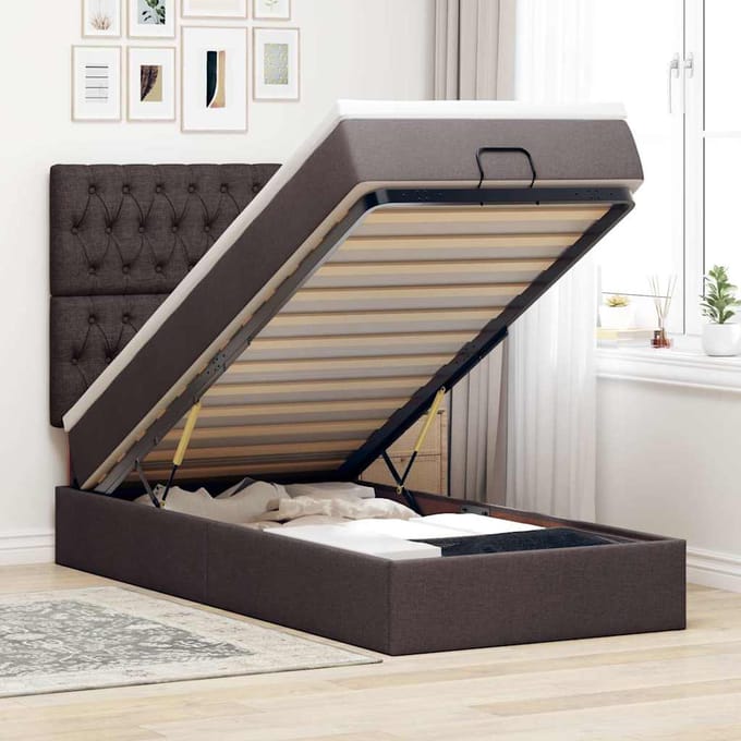 vidaXL - Bed - met - matras - 100x200 - cm - stof - donkerbruin
