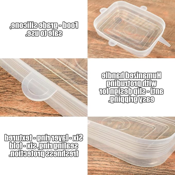 Set van 6 stretch silicone voedselopslagdeksels - voedselbedekking - conservering - deksel voor blikken