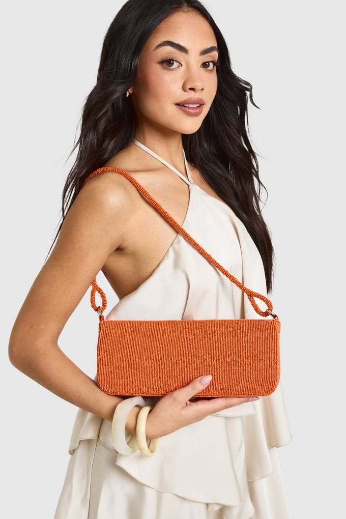 boohoo Dames Schoudertasje Met Kralendetail | Oranje