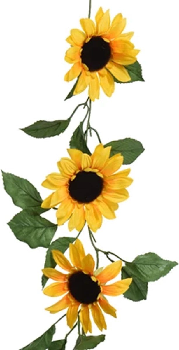 Everlands Bloemen slinger - zonnebloem - kunstplant - geel - 150 cm - Helianthus