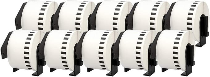 10x Continue Lengte Tapes 50mm x 30.48m voor Labelprinters - Zwart op Wit