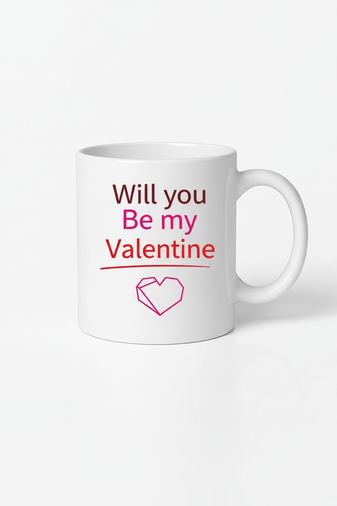 Valentijn Mok 'Will you Be my Valentine' met Geometrisch Hart | Romantisch Cadeau