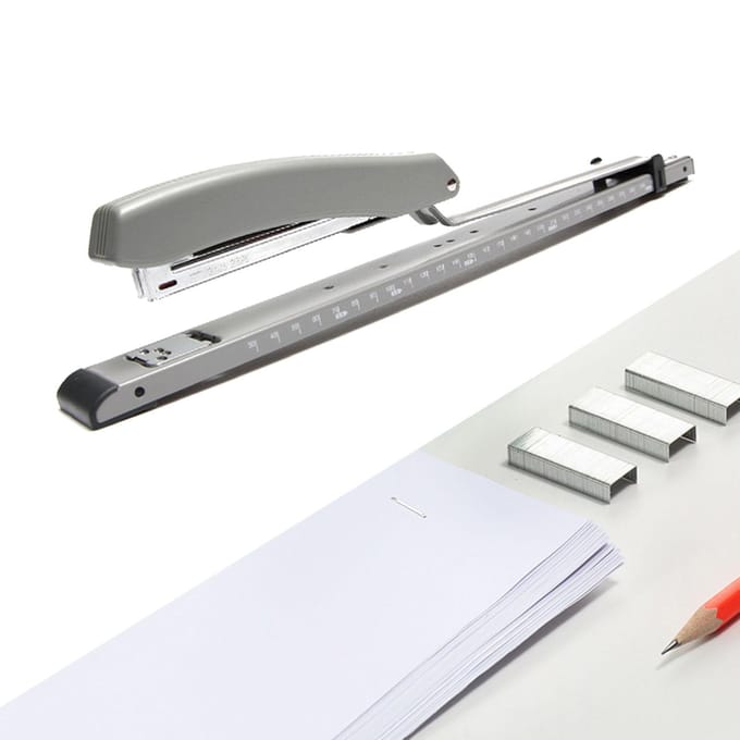 Nietmachine Desktop Grote Capaciteit Metaal Lange Arm Handheld Nietmachine met Vernier voor Kantoor School gray