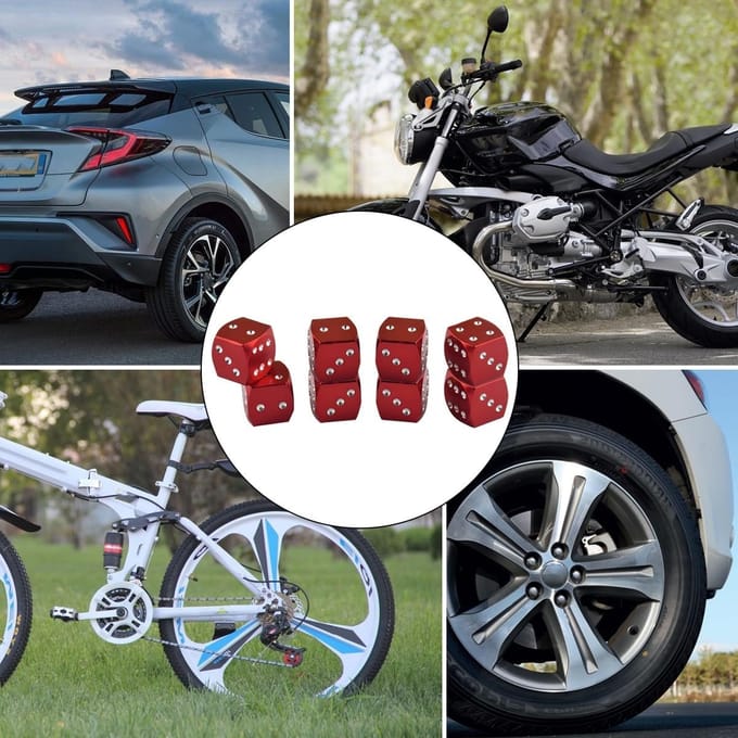 Set van 8 Ventieldoppen voor Auto, Motor, Fiets en Vrachtwagen - Aluminium, Stofdicht, Rood