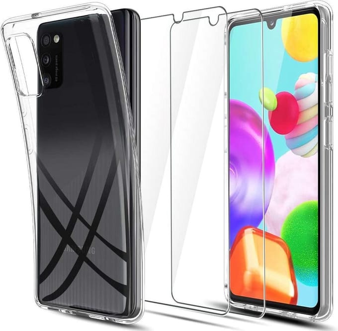 Silicone hoesje transparant met 2 Pack Tempered glas Screen Protector Geschikt voor: Samsung Galaxy A41