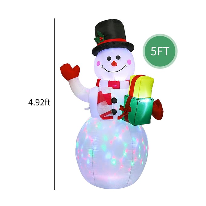 Gonflables de noël en forme de bonhomme de neige, 5 pieds, lumières colorées rotatives à LED, accessoires gonflables de noël US Plug white