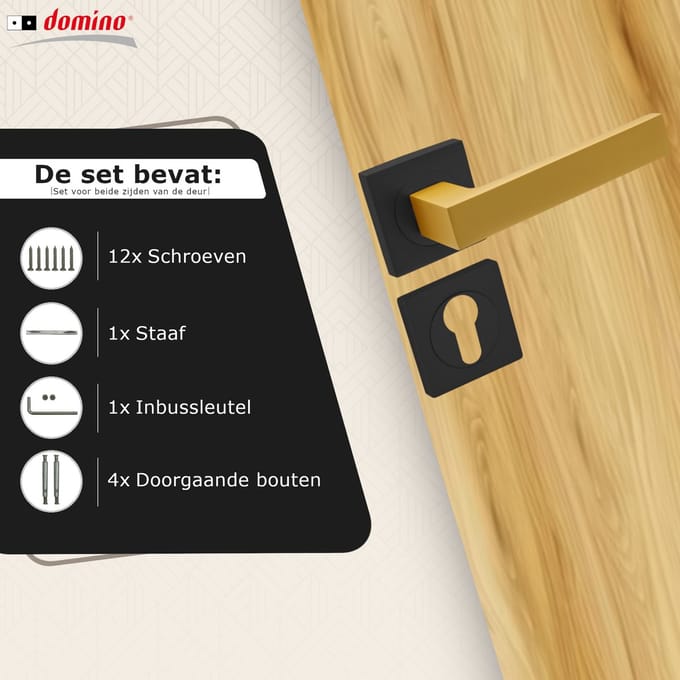 domino deurkruk deurkrukset PZ-profielcilinder Set met quadratischen PZ-rozetten deurkruk voor binnendeur van aluminium zwart/goud Türdeurkrukset