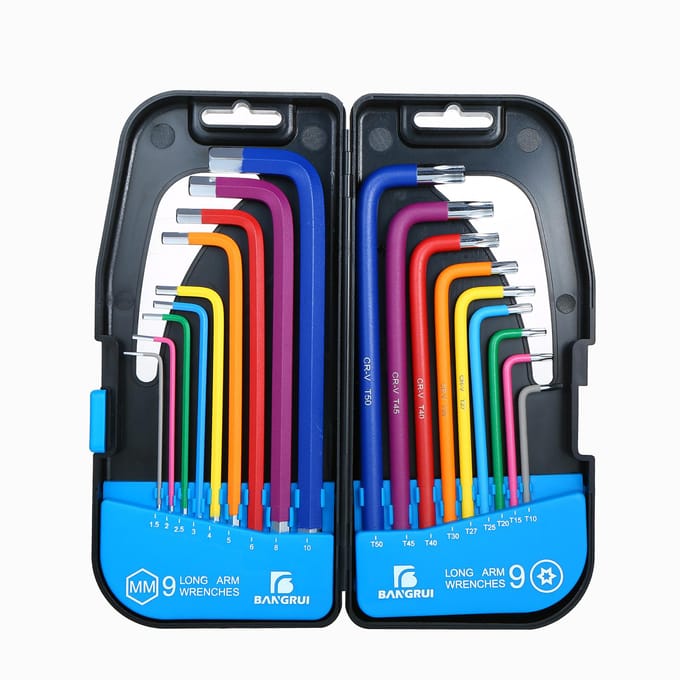 18PCS Multicolour L-sleutelset Metrisch Ster Lange Arm Bal Einde Inbussleutelset Chroom Vanadium Staal Torx Key Set