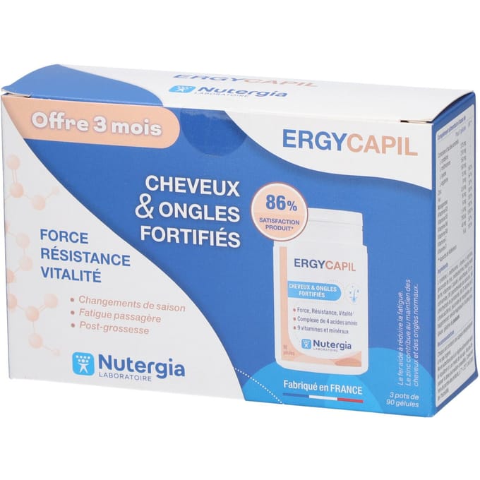 Nutergia Ergycapil Haar & Nagels Versterkt Set van 3 x 90 Capsules