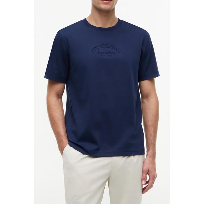 Tommy Hilfiger Interlock Embossed T-shirt Carbon Navy Größe: S | Basic T-Shirts Outlet | Herren | Blau