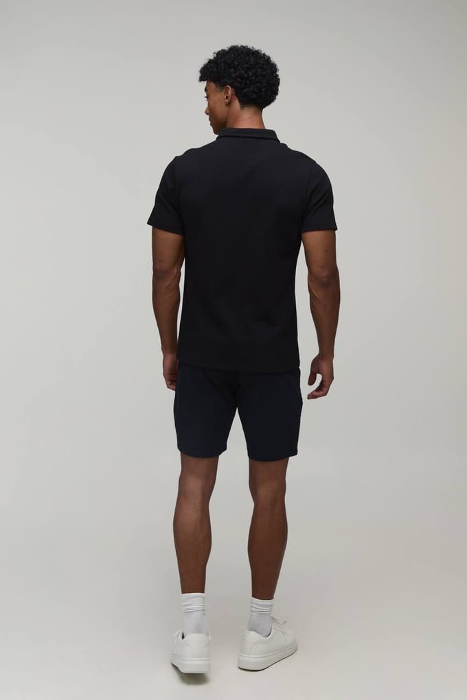 Slim Fit Piqué Overhemd Met Button-down Kraag Van Jersey | Black | Size Small