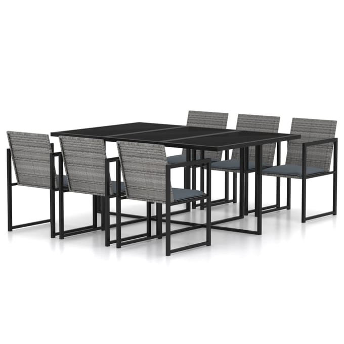 vidaXL - 7-delige - Tuinset - met - kussens - poly - rattan - grijs