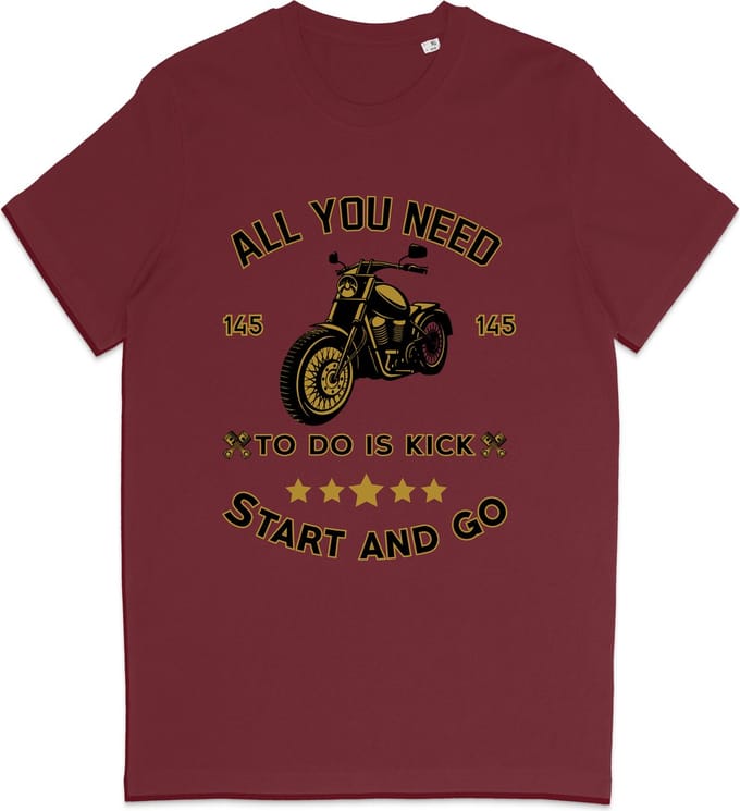 T Shirt Heren Dames - Motorrijder - Biker - Bordeaux Rood- S