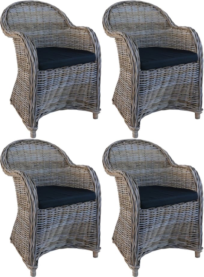 Decomeubel - Rotan Stoel Kubu Grey met zwart Kussen - set van 4 stoelen