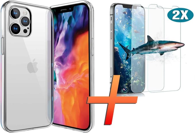 Hoesje geschikt voor iPhone 12 PRO MAX back cover - transparant siliconen hoesje - 2X Screenprotector - Tempered Glass - EPICMOBILE