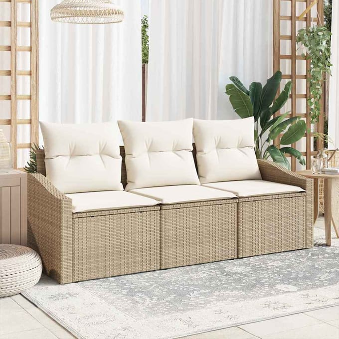 vidaXL - Tuinbank - Set - 3 - st - Beige - en - Wit - poly - rattan