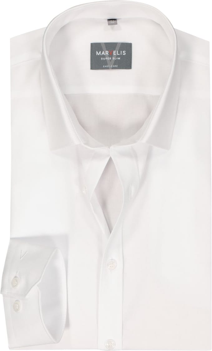 MARVELIS super slim fit overhemd - mouwlengte 7 - popeline - wit - Strijkvriendelijk - Boordmaat: 38