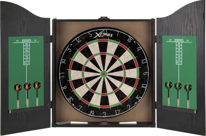 Dartcentrum Set - Dartbord Kast - Thuis Entertainment - Compleet met pijlen - Standaard formaat - Zwart