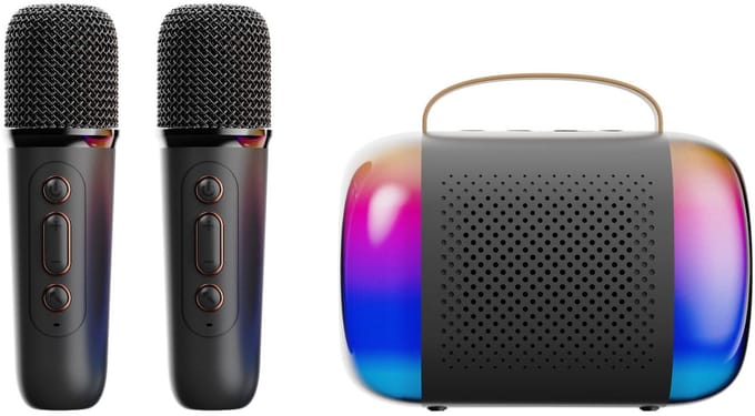 Y5-karaokemachine met twee microfoons en Bluetooth-luidspreker