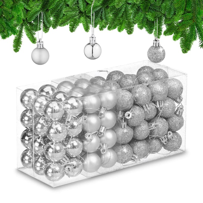 kerstballen set van 96 - plastic - 3 cm - mat - glanzend - glitters - zilver