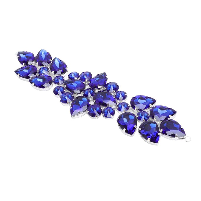 Applique Strass en Verre Cristal Exquise Éblouissante Fleur Patch Strass en Verre pour Vêtements bleu