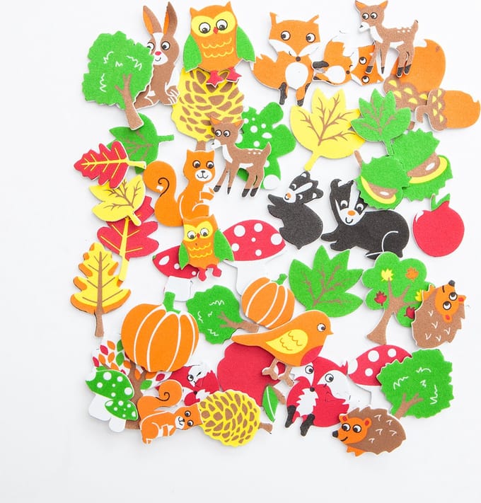 Foam Stickers Bosdiertjes - 96 Stuks - Knutselen Herfst - Stickers Kinderen