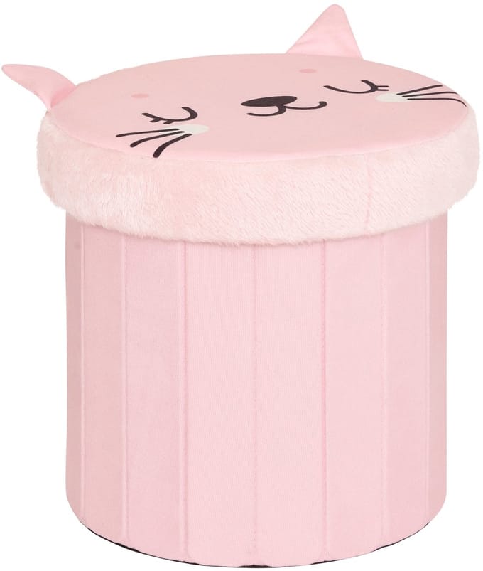 Atmosphera Kat Opvouwbare Poef - Opberger - Ø30xH38cm - Roze