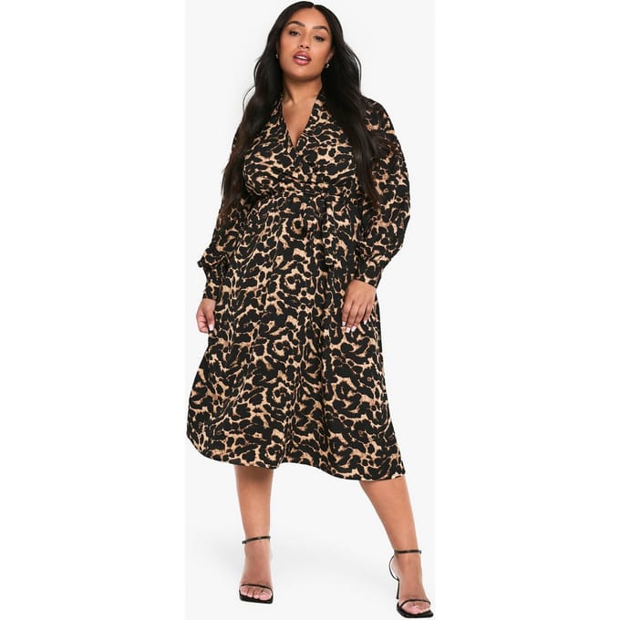 boohoo Dames PLUS LEOPARD PRINT CEINTUURDE SKATERJURK | Luipaardprint | Maat: 48