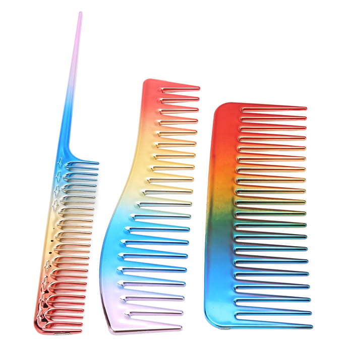 3 STUKS Haarkam Set Kapper Electroplate Styling voor Huishouden Kapsalon Kapper beige