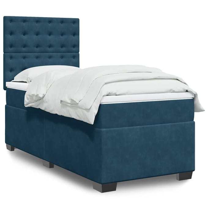 vidaXL - Boxspring - met - matras - fluweel - blauw - 100x200 - cm