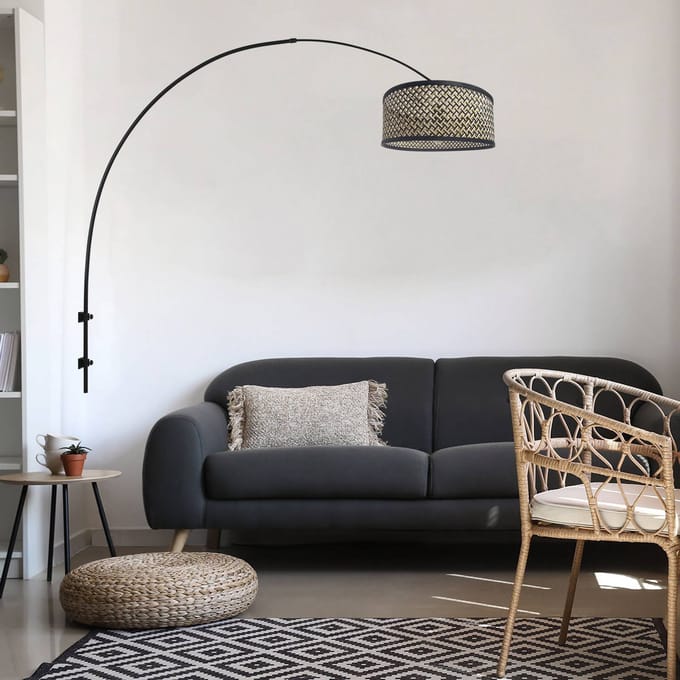 Zwarte bamboe wandlamp Sparkled Light 3695ZW 145cm Draaibaar Uitschuifbaar Steinhauer