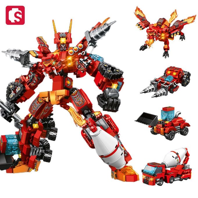 SEMBO 4EN1 God of War Mécha Transformable Blocs de Construction MOC Véhicule d'Ingénierie Robot Combiné Briques d'Assemblage Jouets Cadeaux with box black
