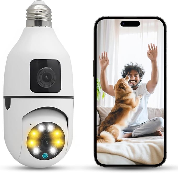 Gloeilamp Beveiligingscamera - Draadloze Camera Wifi - Home Security - Spot Light Bewegingsdetectie - 152 x 76 cm - Wit