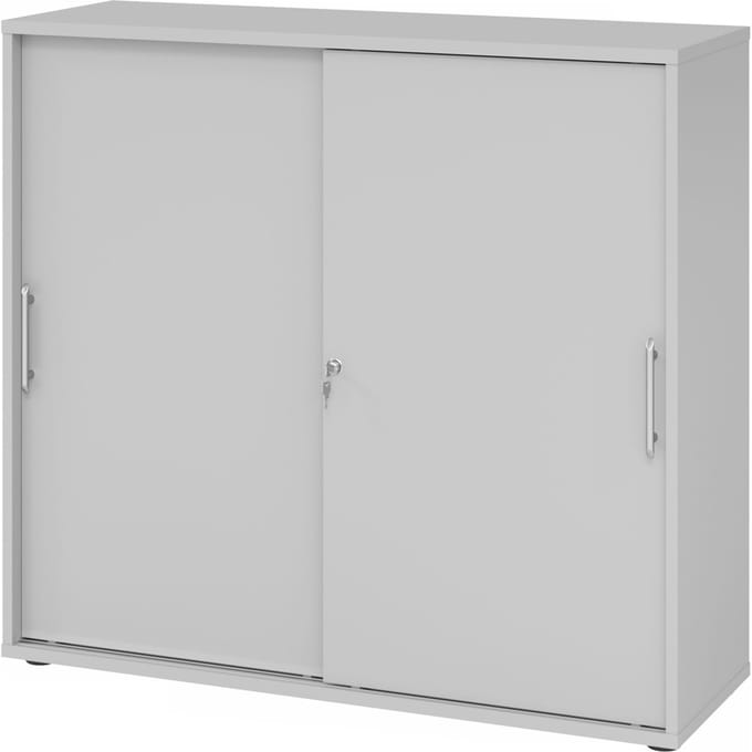 Schuifdeurkast, 3 ordnerhoogten, B 1200 x D 400 x H 1100 mm, lichtgrijs