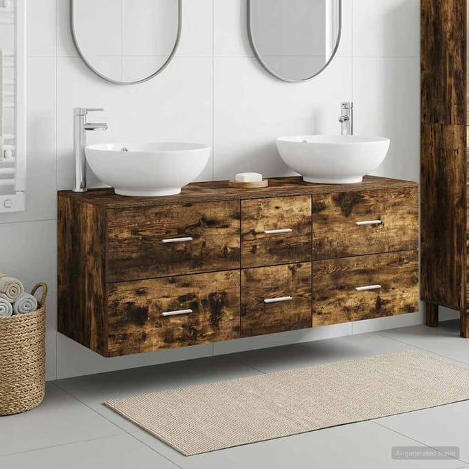 vidaXL - Badkamermeubel - Set - 3 - st - Gerookt - eiken - 129 - x - 44,5 - x - 80 - cm
